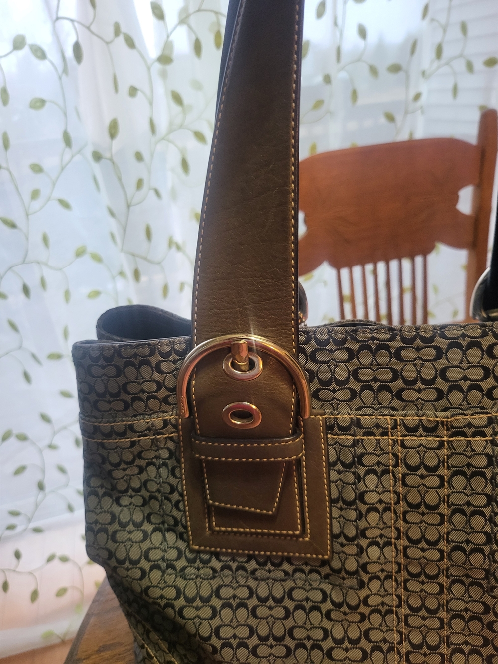 Vintage 2003 Coach Signature Tote – Blue Leather Trim & Silver Hardware 16x11x4 - Picture 4 of 12